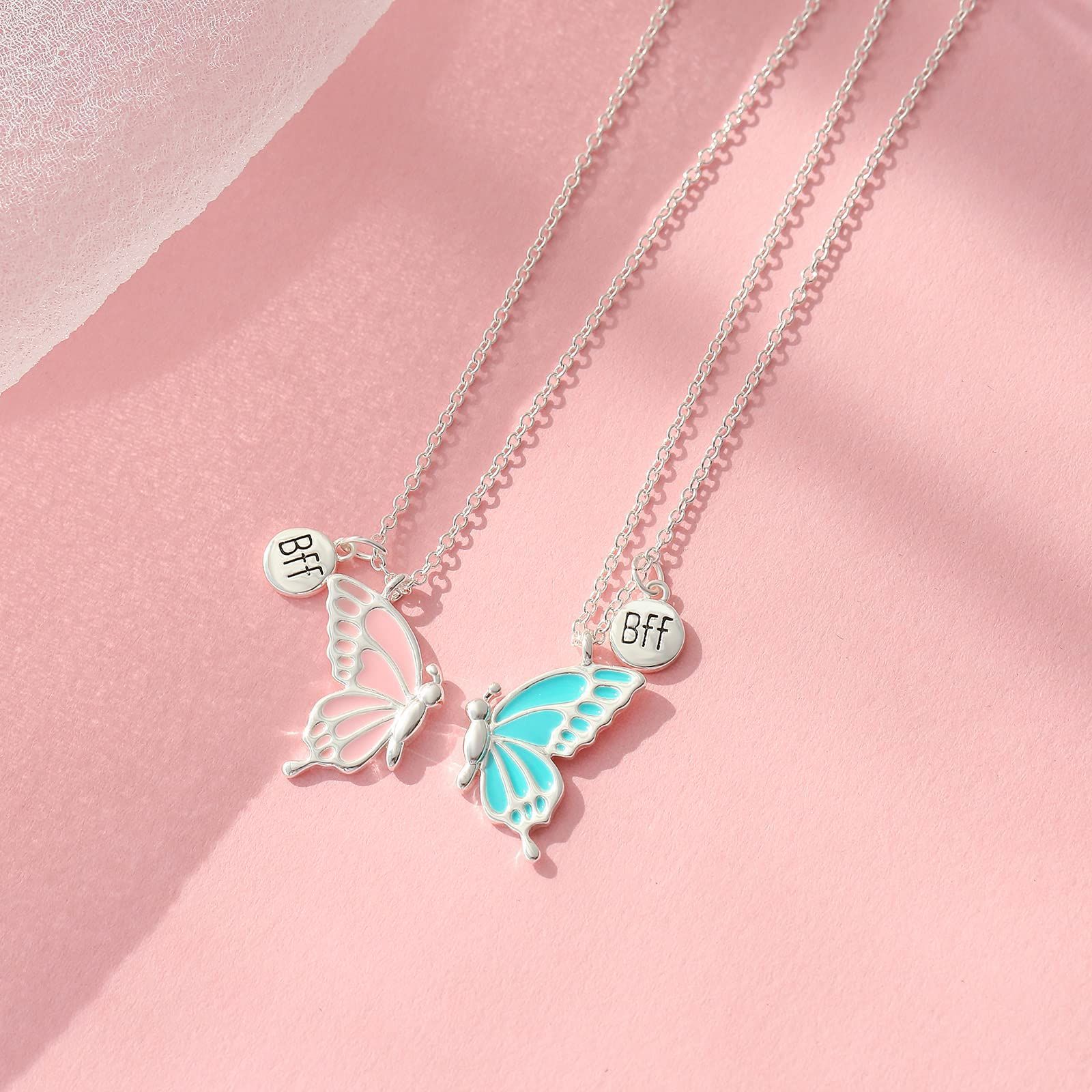 Best Friend Butterfly Necklaces BFF Friendship Necklace for 2 Girls Lover Couple Necklace Long Distance Birthday Gifts A-1787