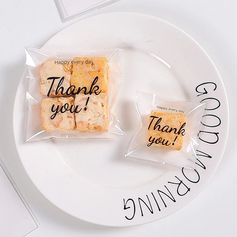 100Pcs Plastic Bag Thank you Cookie Bag Self-Adhesive Candy Bag For Wedding Birthday Party Gift Bag Biscuit Baking Packaging Bag E-821