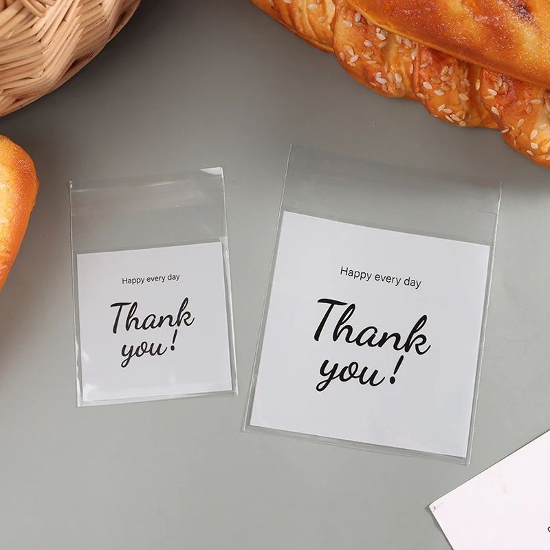 100Pcs Plastic Bag Thank you Cookie Bag Self-Adhesive Candy Bag For Wedding Birthday Party Gift Bag Biscuit Baking Packaging Bag E-821