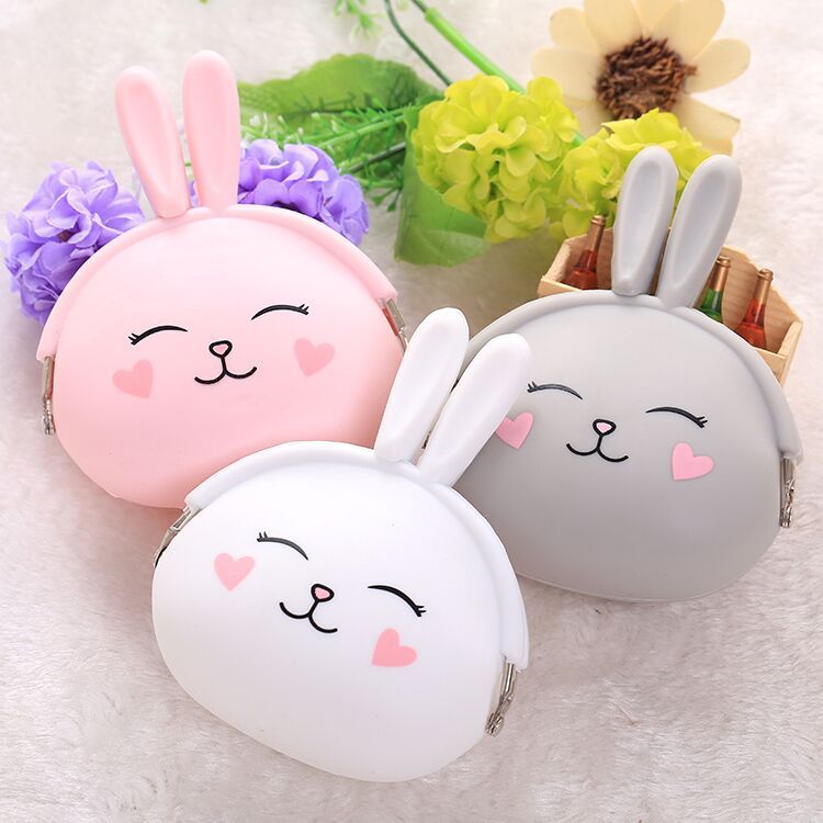 Cute silicone coin purse cartoon bunny key bag candy color soft cotton coin bag C-79-9