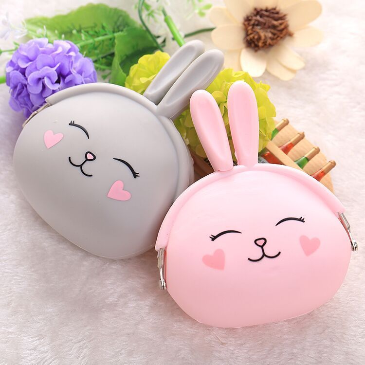 Cute silicone coin purse cartoon bunny key bag candy color soft cotton coin bag C-79-9