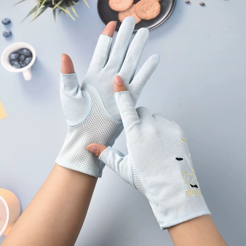 Cute Sun-proof Mesh Summer Anti-UV Bear Drive Mitten Sunscreen Mittens Five Fingers Mitts Thin Gloves
