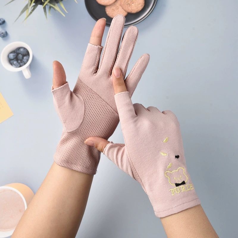 Cute Sun-proof Mesh Summer Anti-UV Bear Drive Mitten Sunscreen Mittens Five Fingers Mitts Thin Gloves