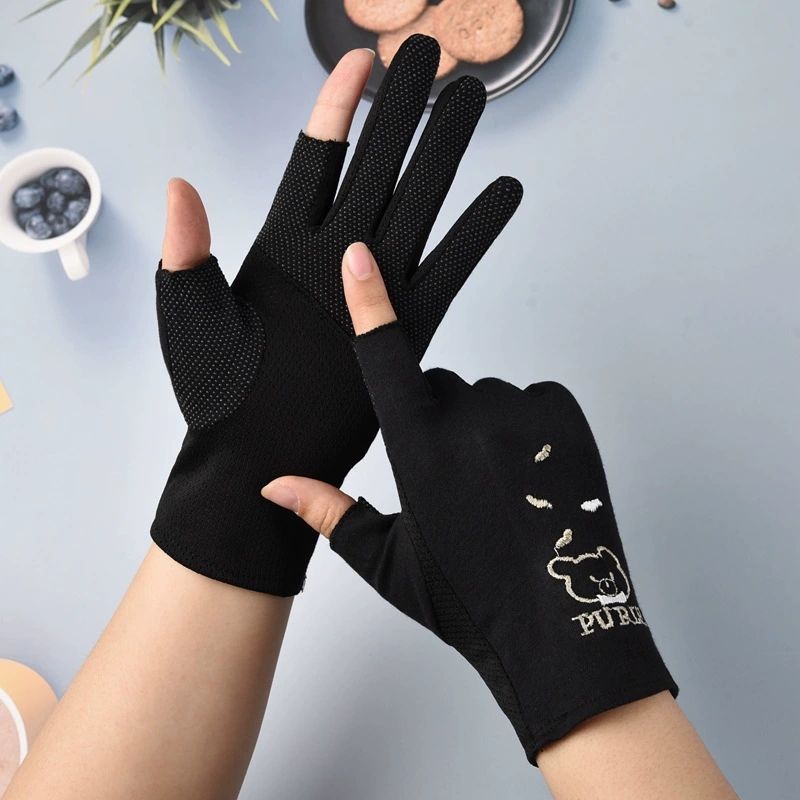 Cute Sun-proof Mesh Summer Anti-UV Bear Drive Mitten Sunscreen Mittens Five Fingers Mitts Thin Gloves