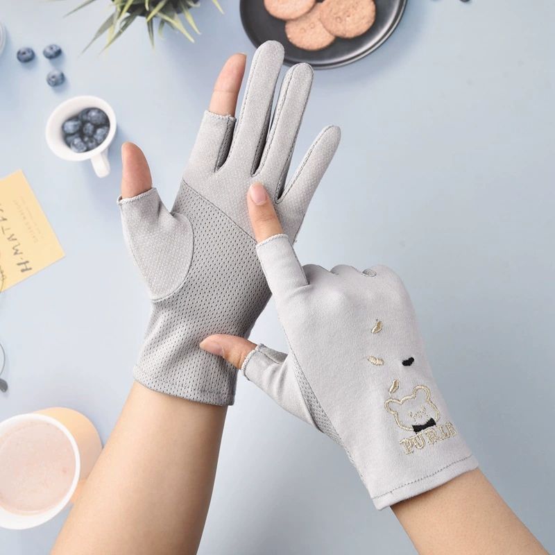 Cute Sun-proof Mesh Summer Anti-UV Bear Drive Mitten Sunscreen Mittens Five Fingers Mitts Thin Gloves