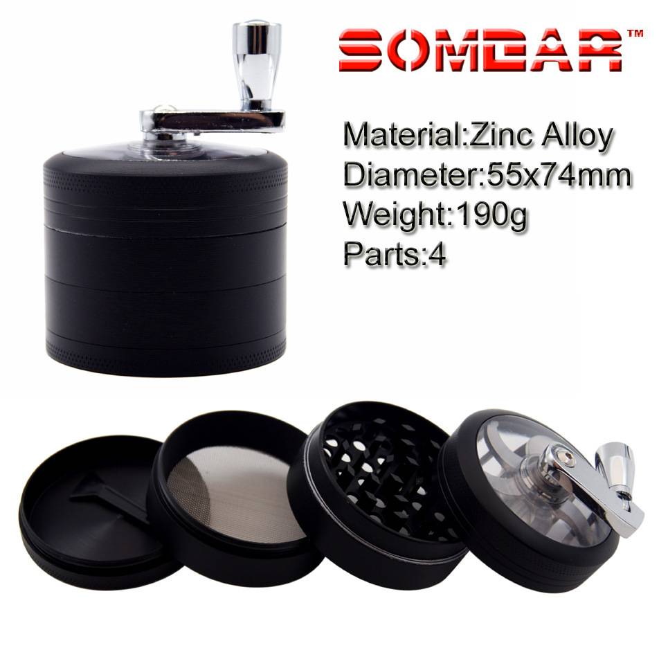 4 Layers Herb Tobacco Spice Weeds Grass Aluminium Grinder Smoke Crusher Hand Crank Muller Mill Pollinator Smoking Accessories B2-163-6