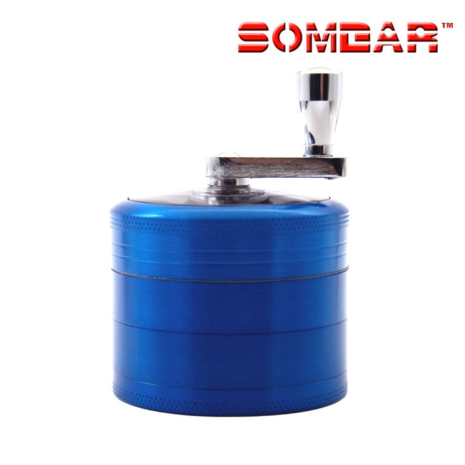 4 Layers Herb Tobacco Spice Weeds Grass Aluminium Grinder Smoke Crusher Hand Crank Muller Mill Pollinator Smoking Accessories B2-163-6