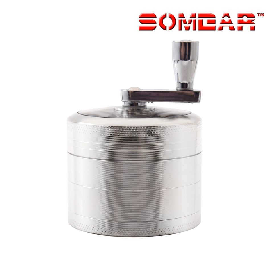 4 Layers Herb Tobacco Spice Weeds Grass Aluminium Grinder Smoke Crusher Hand Crank Muller Mill Pollinator Smoking Accessories B2-163-6