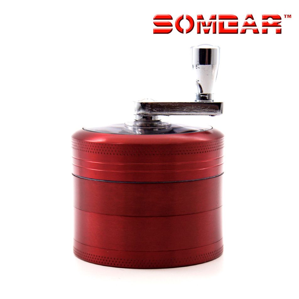 4 Layers Herb Tobacco Spice Weeds Grass Aluminium Grinder Smoke Crusher Hand Crank Muller Mill Pollinator Smoking Accessories B2-163-6