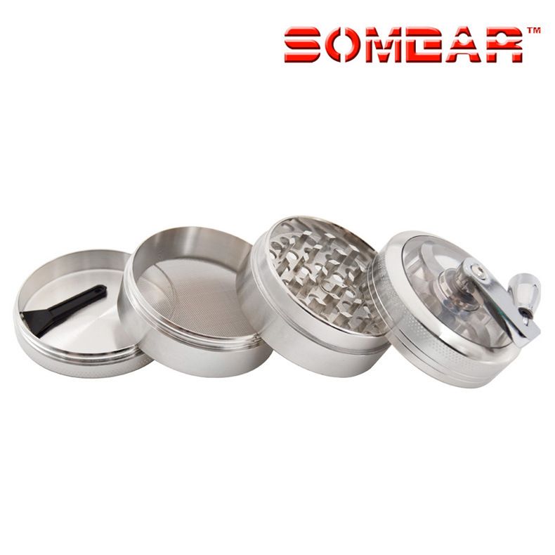 4 Layers Herb Tobacco Spice Weeds Grass Aluminium Grinder Smoke Crusher Hand Crank Muller Mill Pollinator Smoking Accessories B2-163-6