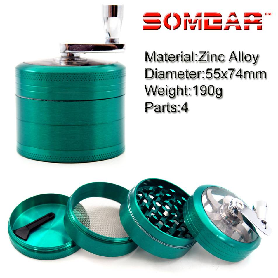 4 Layers Herb Tobacco Spice Weeds Grass Aluminium Grinder Smoke Crusher Hand Crank Muller Mill Pollinator Smoking Accessories B2-163-6
