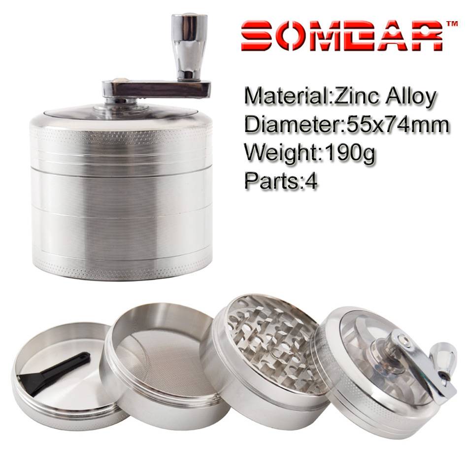 4 Layers Herb Tobacco Spice Weeds Grass Aluminium Grinder Smoke Crusher Hand Crank Muller Mill Pollinator Smoking Accessories B2-163-6