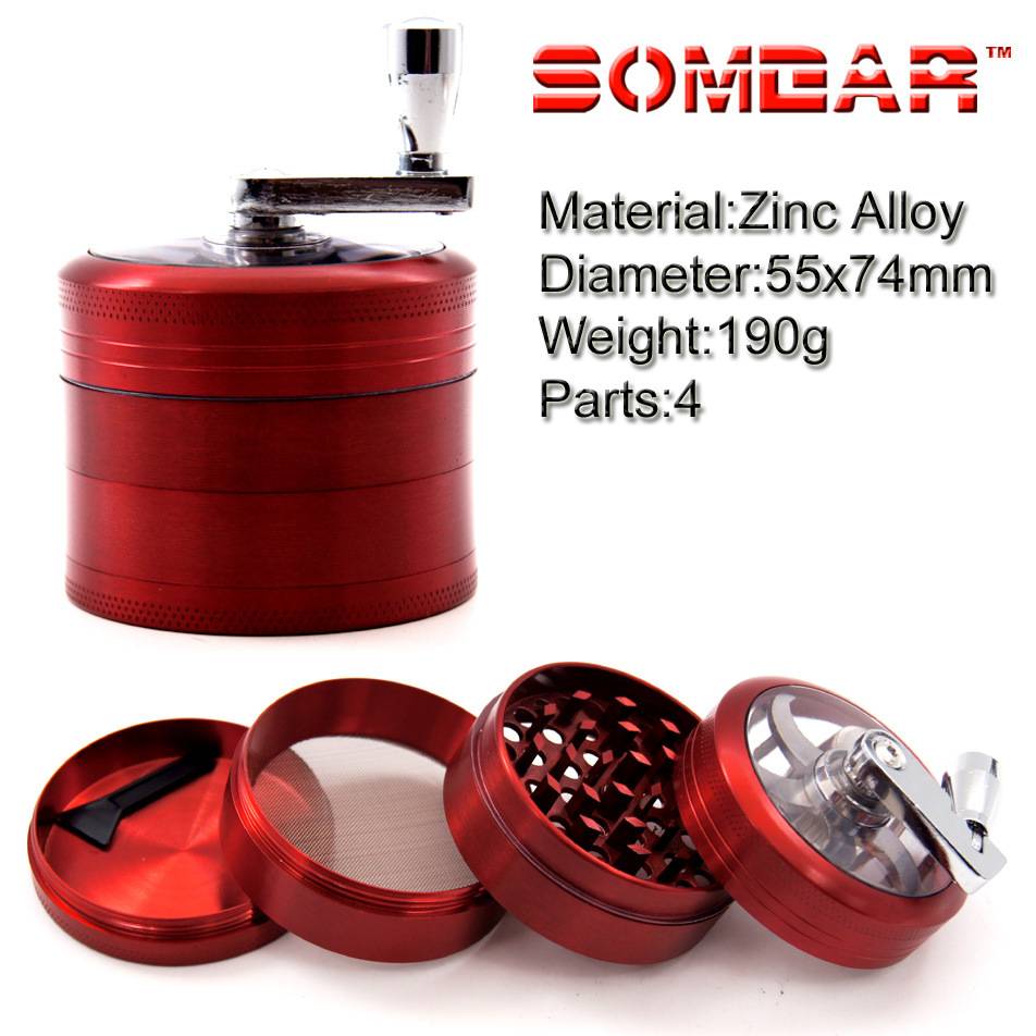 4 Layers Herb Tobacco Spice Weeds Grass Aluminium Grinder Smoke Crusher Hand Crank Muller Mill Pollinator Smoking Accessories B2-163-6