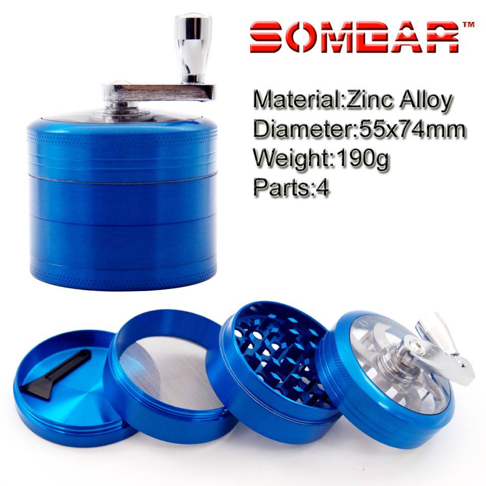 4 Layers Herb Tobacco Spice Weeds Grass Aluminium Grinder Smoke Crusher Hand Crank Muller Mill Pollinator Smoking Accessories B2-163-6