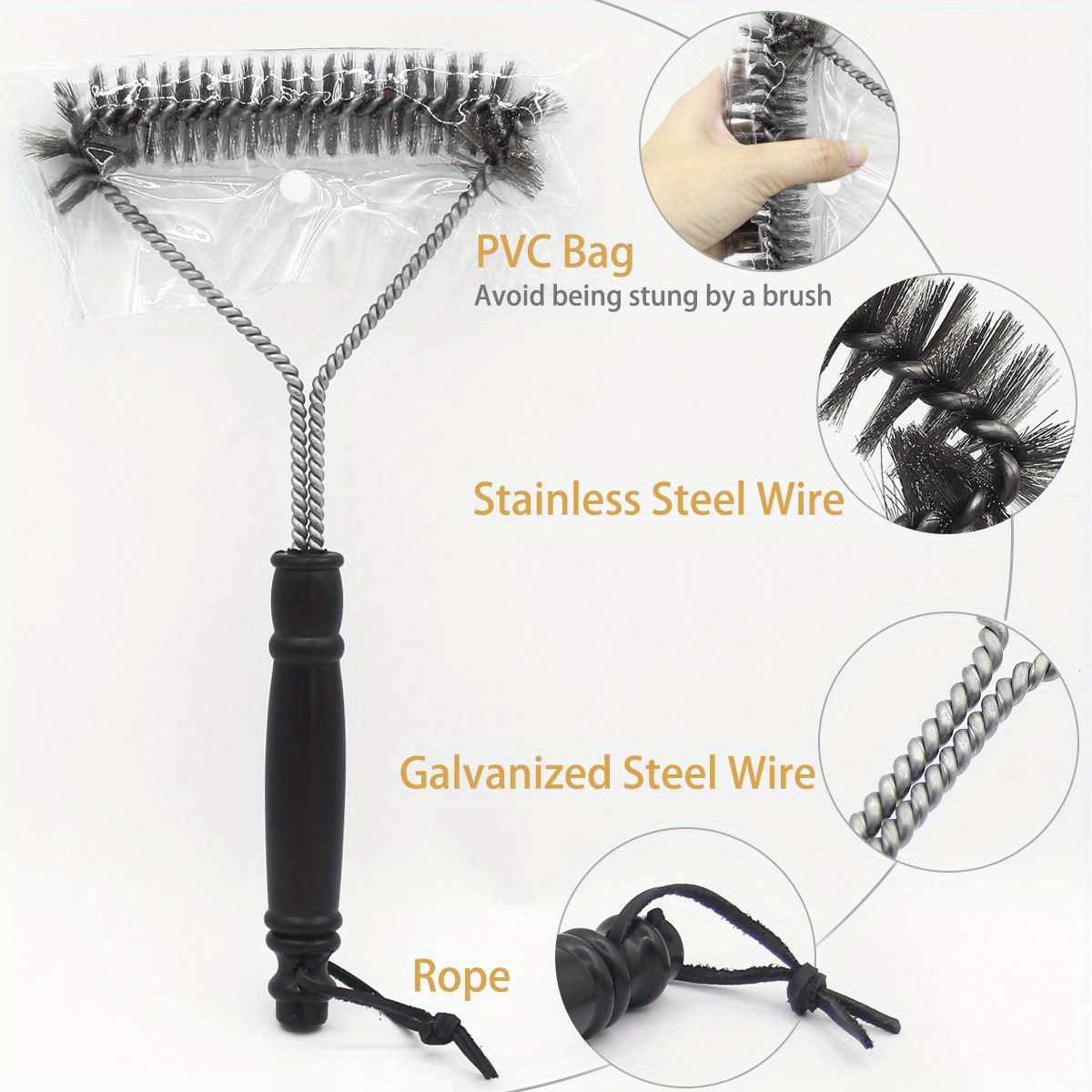 Barbecue Grill BBQ Brush Clean Tool Grill Accessories Stainless Steel Bristles Non-stick Cleaning Brushes Barbecue Accessories
