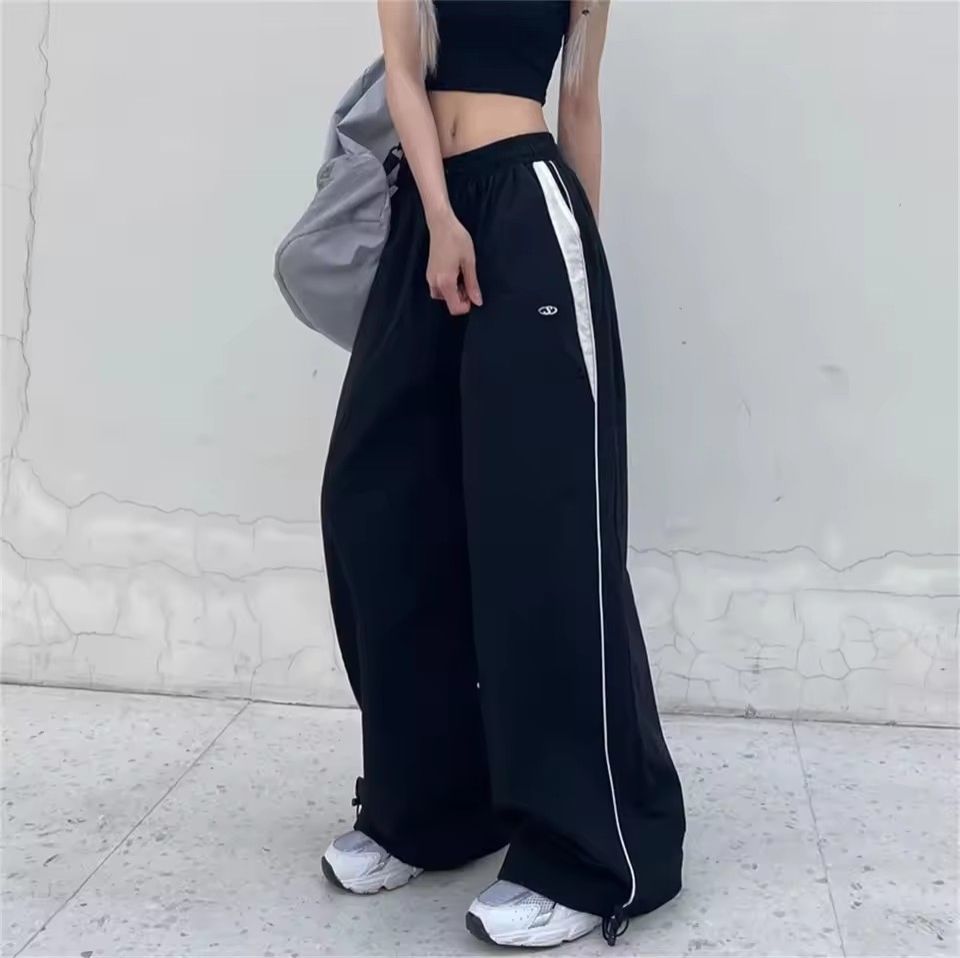 Y2K Women Cargo Pants Vintage Streetwear Baggy Wide Leg Sweatpants Casual Drawstring Oversize Pockets Tech Fashion Trousers