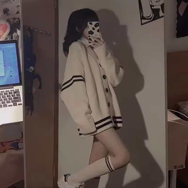 Striped Loose Cardigan Women Y2K Vintage 2025 Autumn Winter Single Breasted Sweater Streetwear Casual Korean Female Knitted Coat