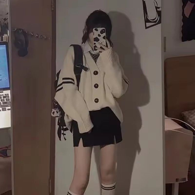 Striped Loose Cardigan Women Y2K Vintage 2025 Autumn Winter Single Breasted Sweater Streetwear Casual Korean Female Knitted Coat