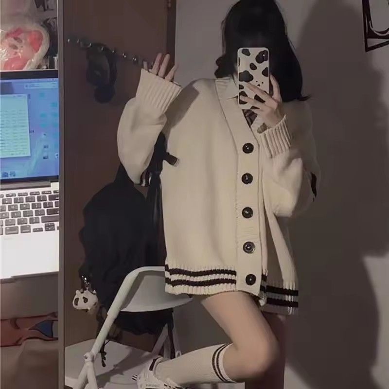 Striped Loose Cardigan Women Y2K Vintage 2025 Autumn Winter Single Breasted Sweater Streetwear Casual Korean Female Knitted Coat