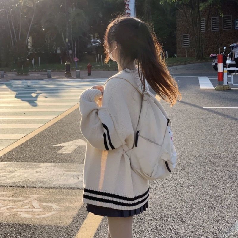 Striped Loose Cardigan Women Y2K Vintage 2025 Autumn Winter Single Breasted Sweater Streetwear Casual Korean Female Knitted Coat