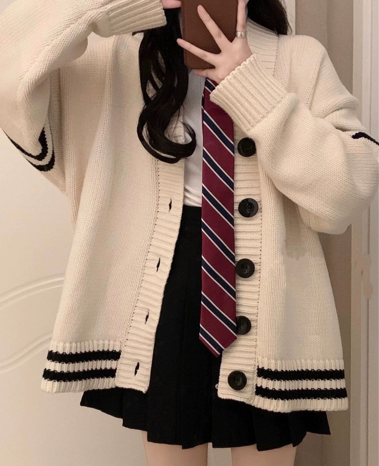Striped Loose Cardigan Women Y2K Vintage 2025 Autumn Winter Single Breasted Sweater Streetwear Casual Korean Female Knitted Coat