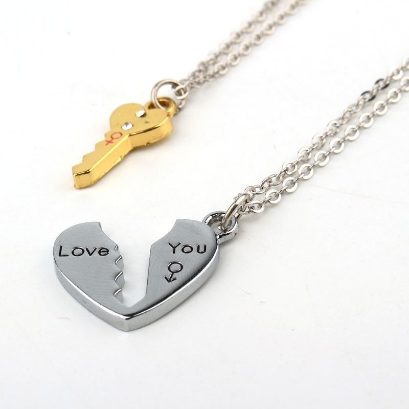 Korean creative heart-shaped key lock mosaic Pendant Necklace, clavicle chain, Lovers NecklaceA-1148