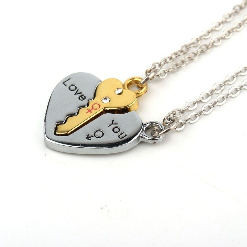 Korean creative heart-shaped key lock mosaic Pendant Necklace, clavicle chain, Lovers NecklaceA-1148