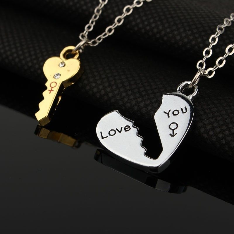 Korean creative heart-shaped key lock mosaic Pendant Necklace, clavicle chain, Lovers NecklaceA-1148