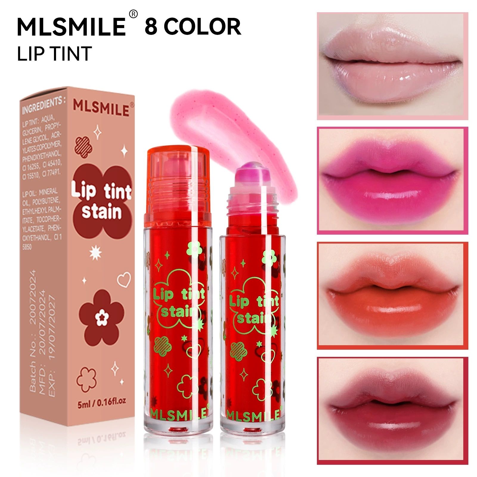 MLSMILE Ball Non-stick Cup Lip Dye Liquid Lip glaze Waterproof long-lasting easy color Lipstick Water Lip gloss transparent lip