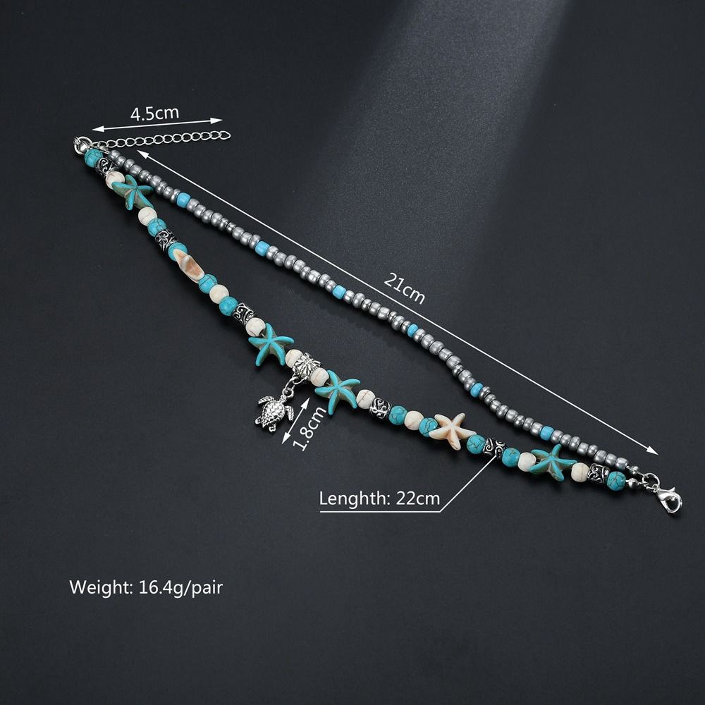 Rice Bead Yoga Anklet Turtle Bracelet Beach Pendant Starfish Pearl Retro Turtle Anklet  A-717