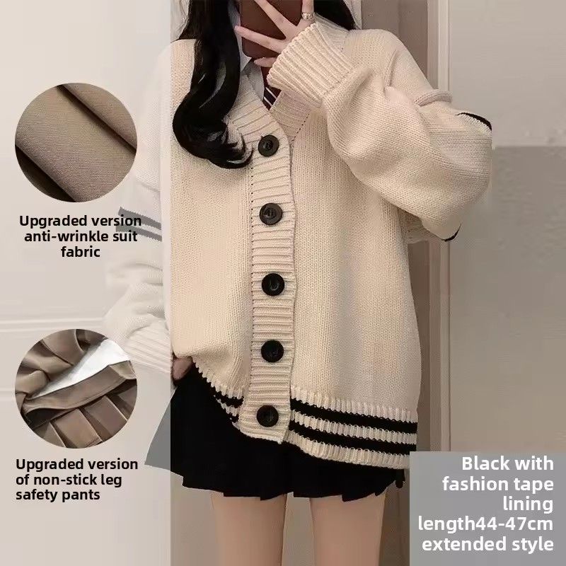 Striped Loose Cardigan Women Y2K Vintage 2025 Autumn Winter Single Breasted Sweater Streetwear Casual Korean Female Knitted Coat