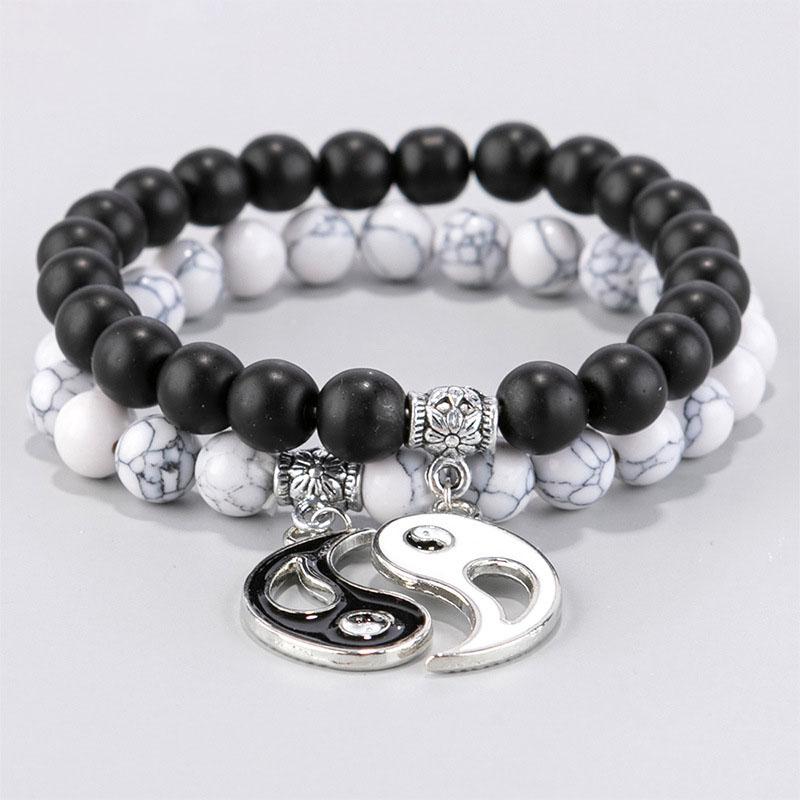 2pc Pendant Stone Beads Couple Bracelets For Women Mens Magnet Attraction Paired Bracelets Charming Lover Strand Bead Bangle A-1967