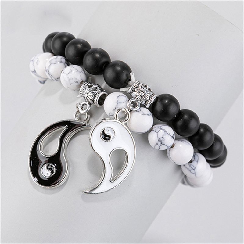 2pc Pendant Stone Beads Couple Bracelets For Women Mens Magnet Attraction Paired Bracelets Charming Lover Strand Bead Bangle A-1967