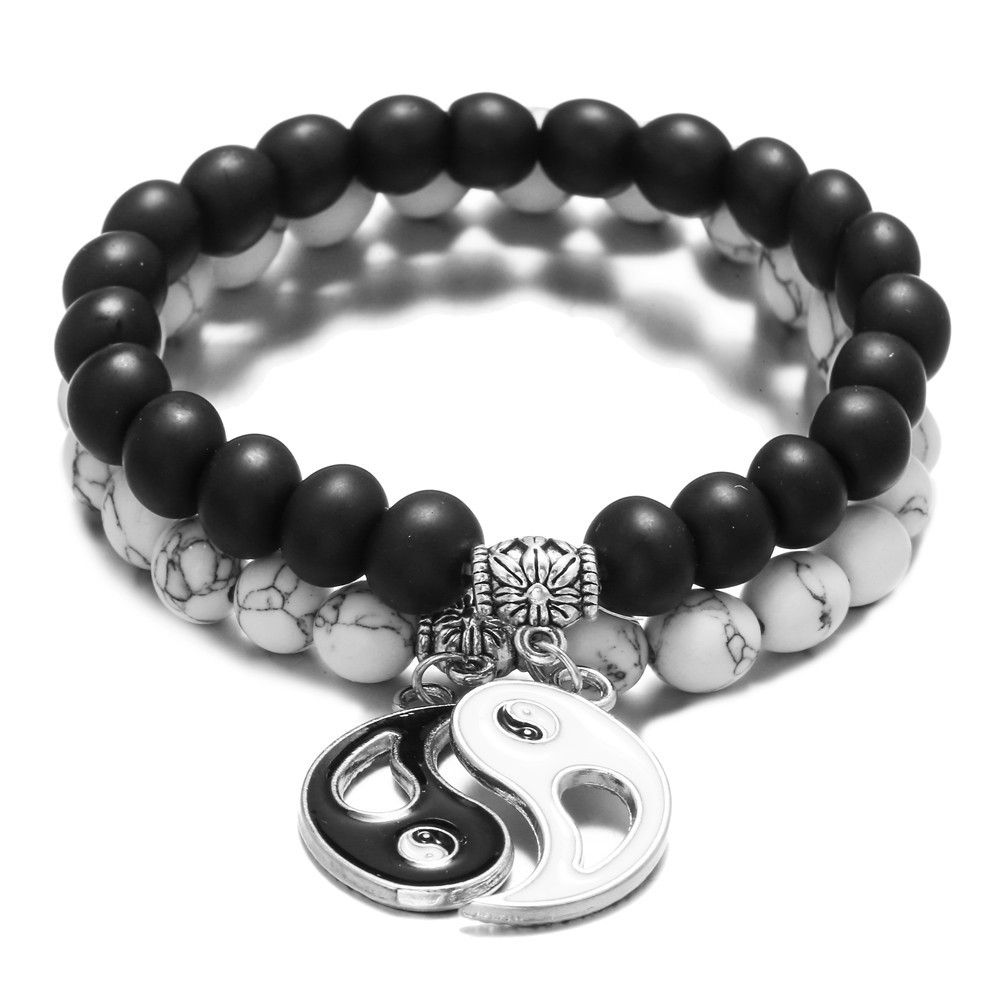 2pc Pendant Stone Beads Couple Bracelets For Women Mens Magnet Attraction Paired Bracelets Charming Lover Strand Bead Bangle A-1967