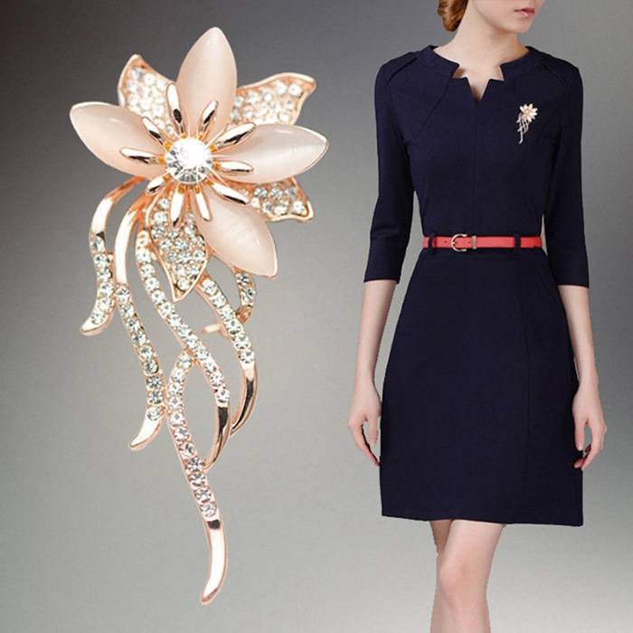Fashion Exquisite Rhinestones Cat's Eye Orchid Brooch Brooch Collar Needles Joker Dress Accessories Scarves Buckle A-849