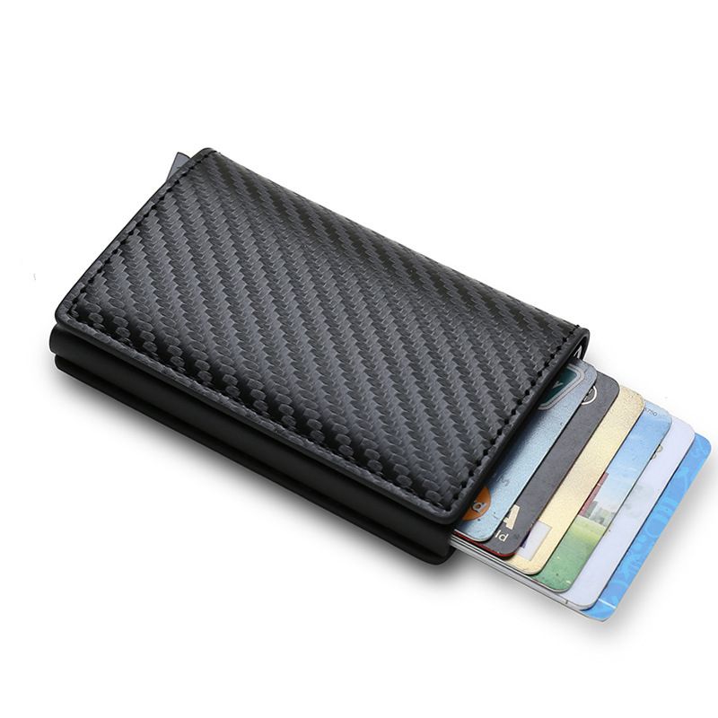 RFID anti-theft brush automatic pop-up card bag ultra-thin credit card metal card bag men's multi card wallet carbon fiber C-221