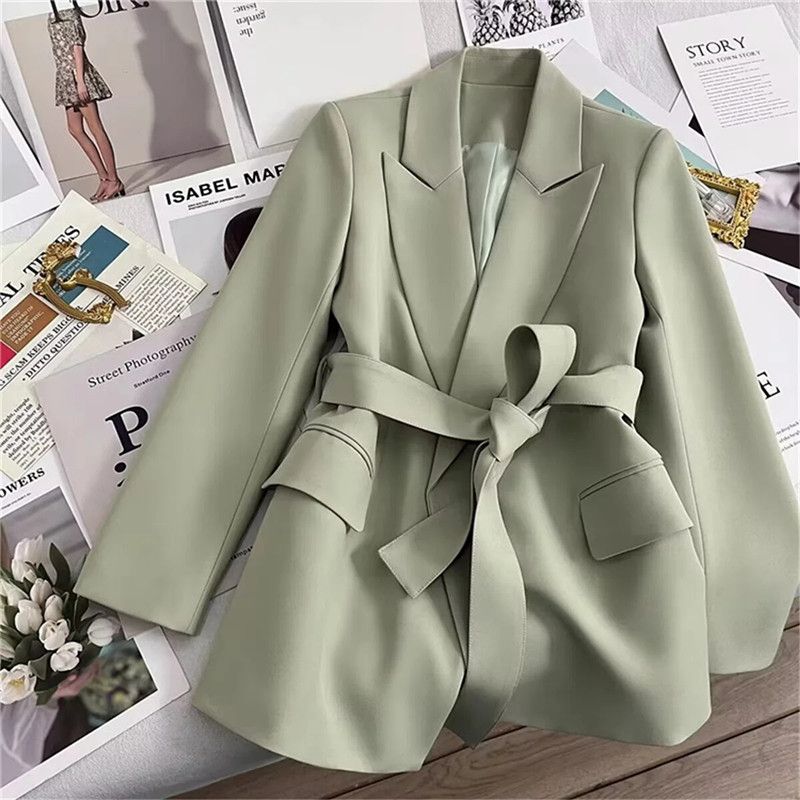 Women's Suit Coat With Belt Elegant Casual Blazer Korean Fashion Luxury Jacket Spring Autumn Solid Color Ladies Office Clothing