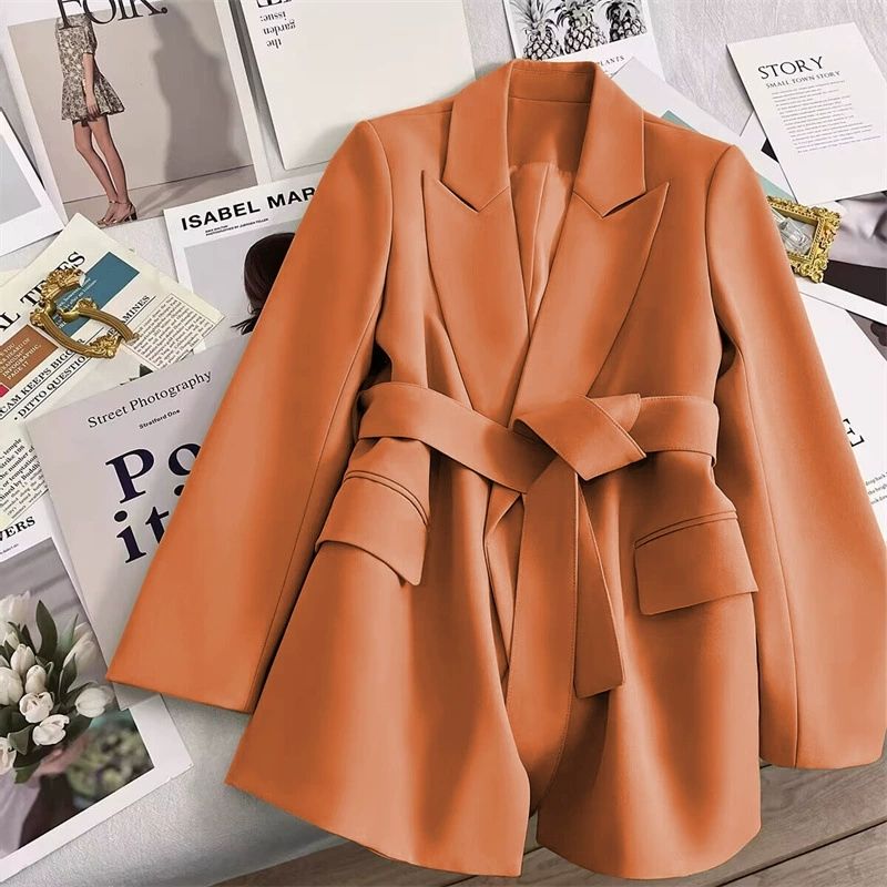 Women's Suit Coat With Belt Elegant Casual Blazer Korean Fashion Luxury Jacket Spring Autumn Solid Color Ladies Office Clothing