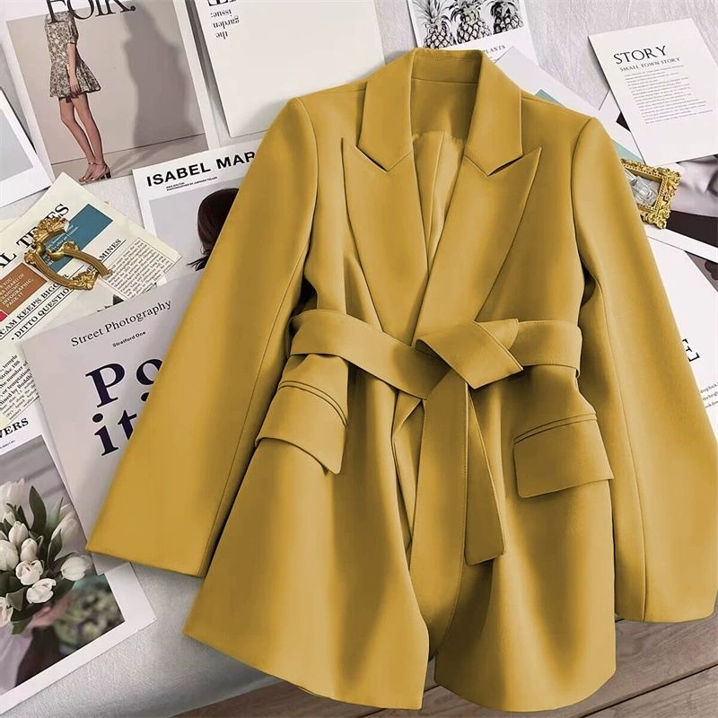 Women's Suit Coat With Belt Elegant Casual Blazer Korean Fashion Luxury Jacket Spring Autumn Solid Color Ladies Office Clothing
