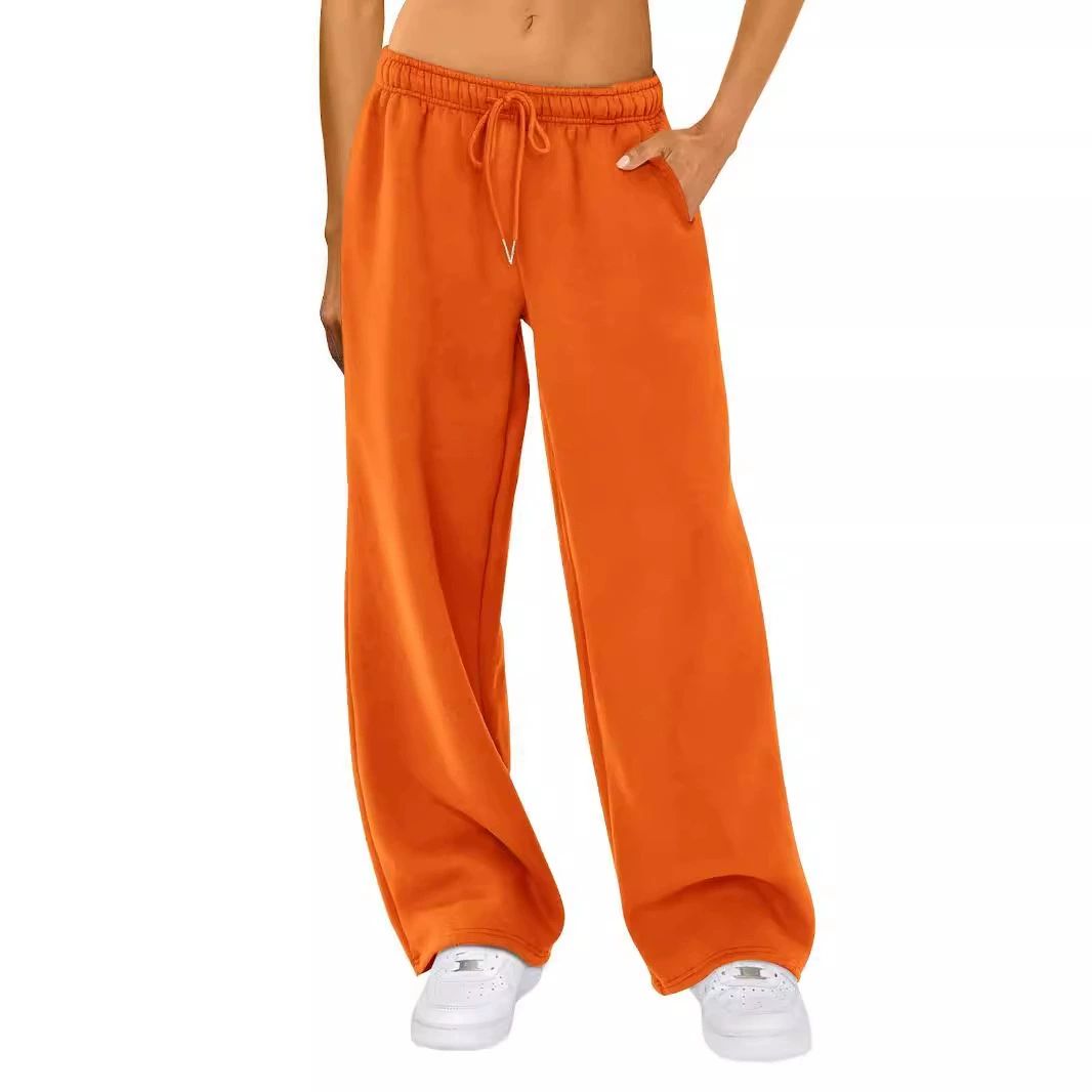 Womens Wide Leg Sweatpants Elastic High Waist Straight Legged Sweatpants Basic Baggy Comfy Jogger Sweat Pants Orange Gray Bottom