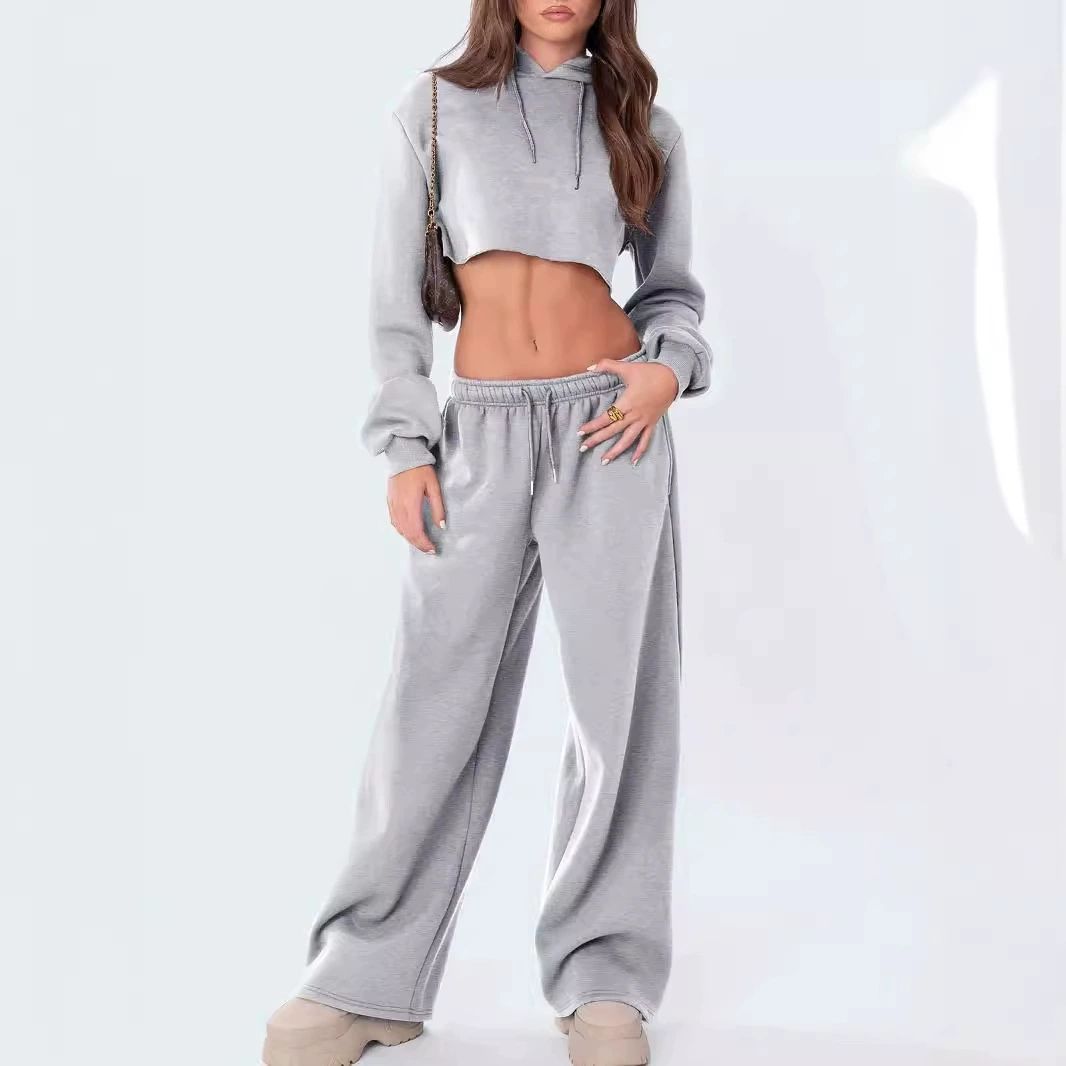 Womens Wide Leg Sweatpants Elastic High Waist Straight Legged Sweatpants Basic Baggy Comfy Jogger Sweat Pants Orange Gray Bottom