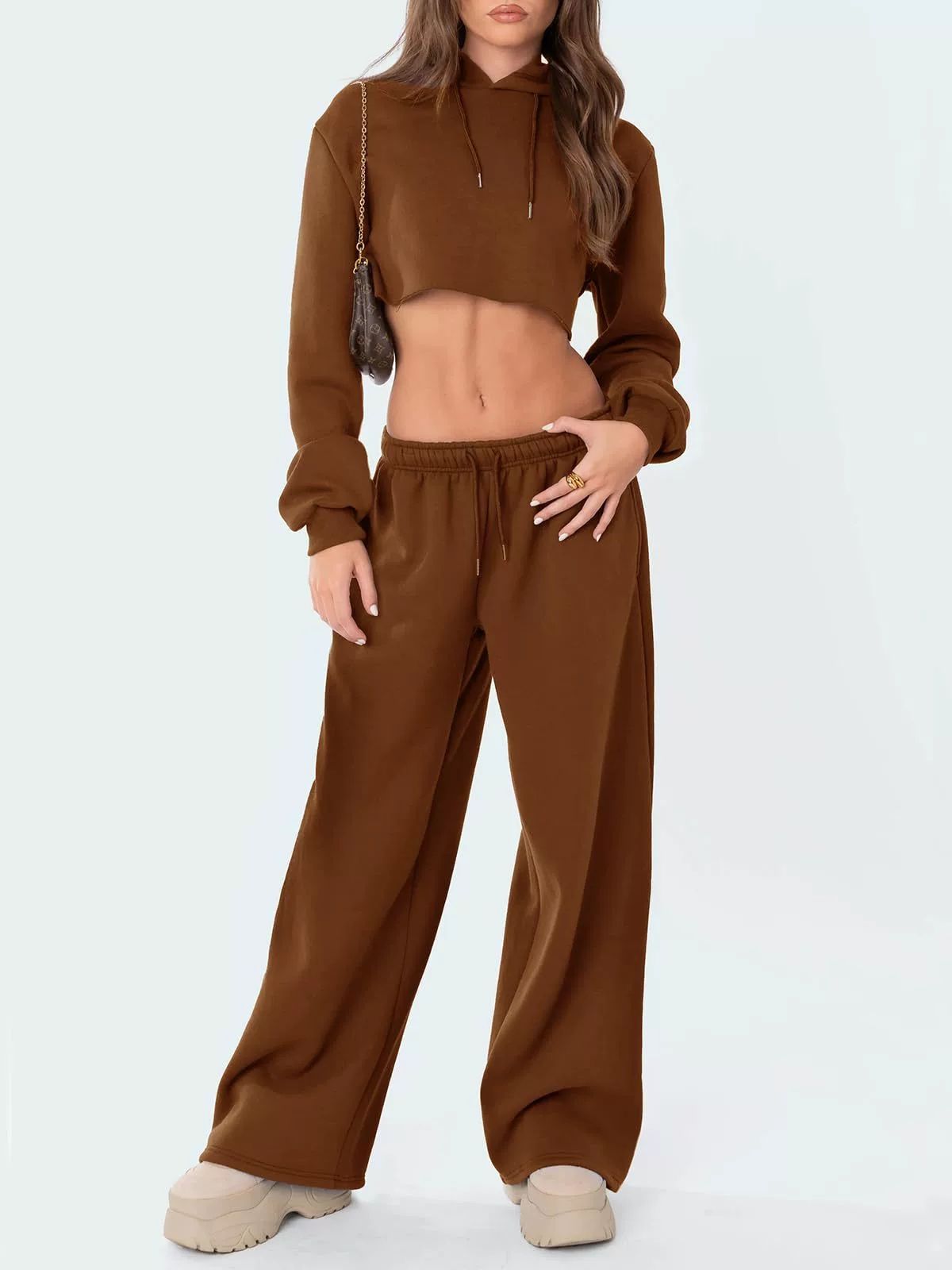 Womens Wide Leg Sweatpants Elastic High Waist Straight Legged Sweatpants Basic Baggy Comfy Jogger Sweat Pants Orange Gray Bottom