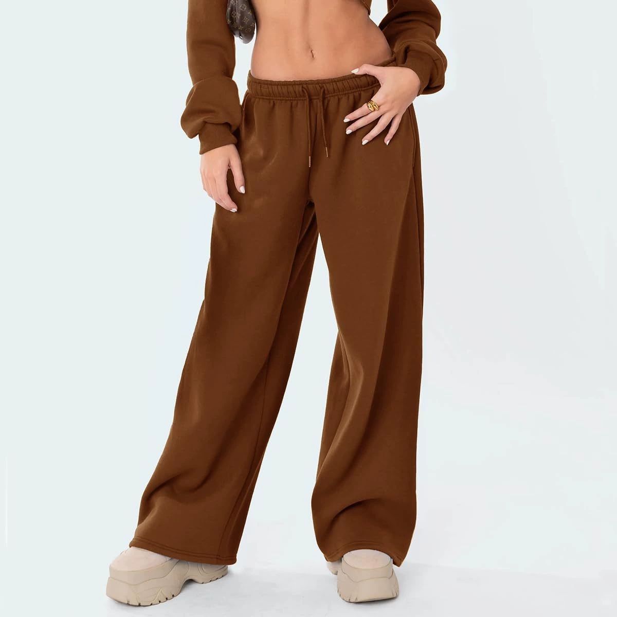 Womens Wide Leg Sweatpants Elastic High Waist Straight Legged Sweatpants Basic Baggy Comfy Jogger Sweat Pants Orange Gray Bottom