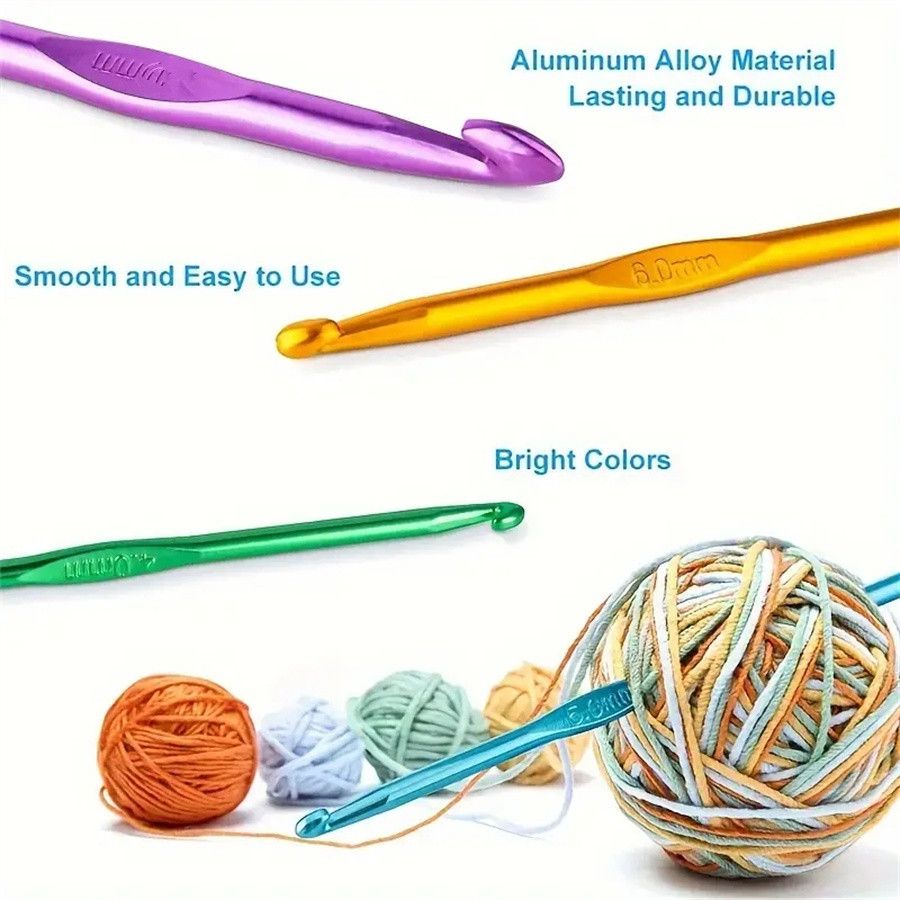 Colorful Aluminum12pcs Oxidized Crochet Hook Set Wool Knitting Tools Aluminum Crochet Hooks Knitting Needles   C-535