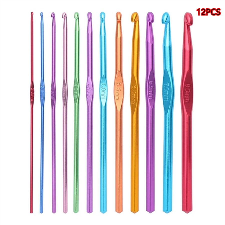 Colorful Aluminum12pcs Oxidized Crochet Hook Set Wool Knitting Tools Aluminum Crochet Hooks Knitting Needles   C-535