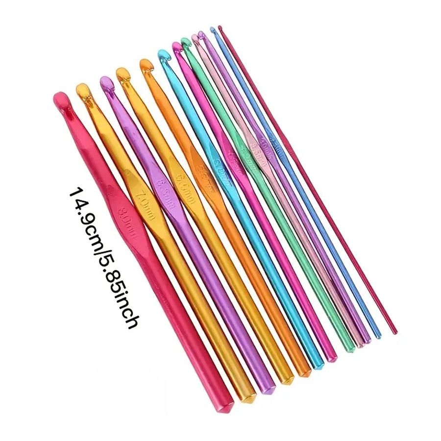 Colorful Aluminum12pcs Oxidized Crochet Hook Set Wool Knitting Tools Aluminum Crochet Hooks Knitting Needles   C-535