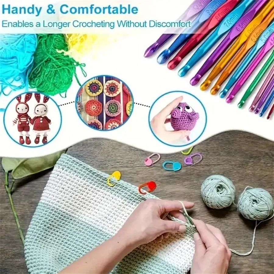 Colorful Aluminum12pcs Oxidized Crochet Hook Set Wool Knitting Tools Aluminum Crochet Hooks Knitting Needles   C-535