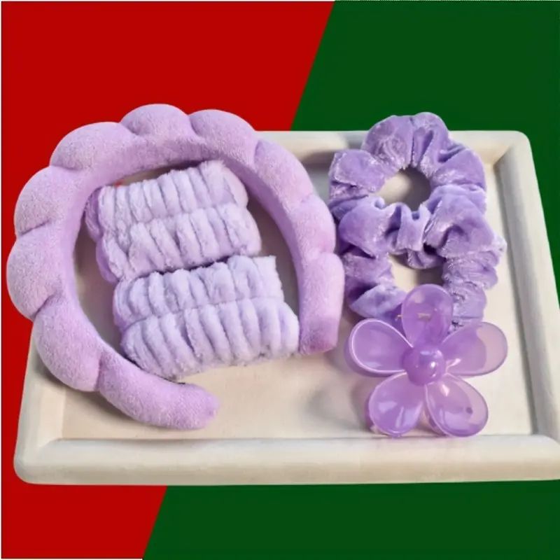 6PCS Spa Headband for Washing Face Wristband Set Sponge Makeup Headband Wrist Towels Bubble Hairband for Women Hair Accessories