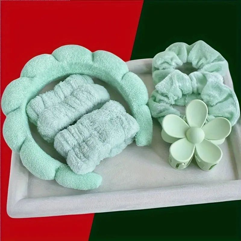 6PCS Spa Headband for Washing Face Wristband Set Sponge Makeup Headband Wrist Towels Bubble Hairband for Women Hair Accessories