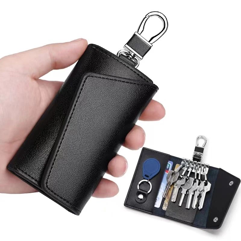 1PC Genuine Leather Keychain Men Women Key Holder Organizer Pouch Cow Split Car Key Wallet Housekeeper Key Case Mini Card Bag C-448